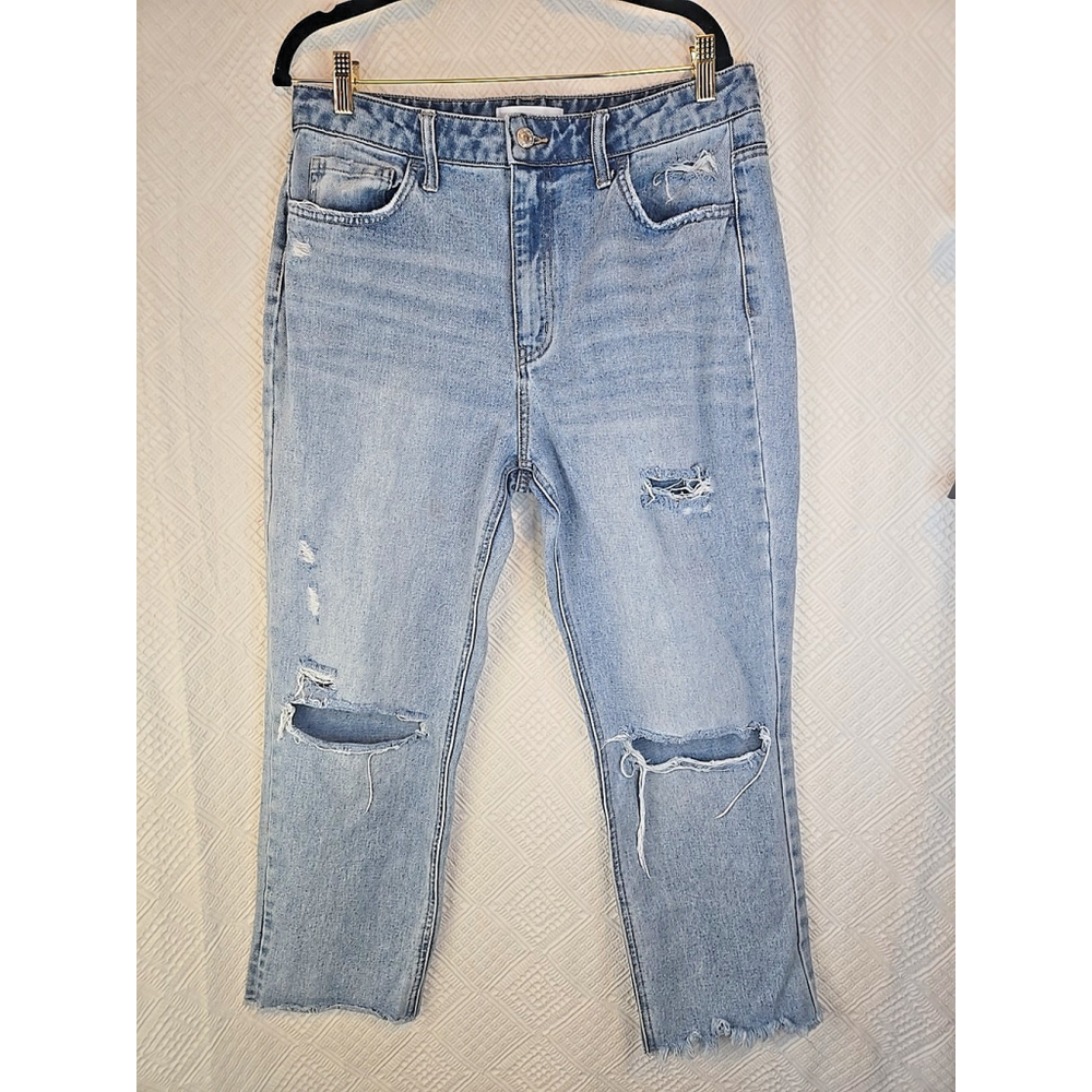 Vervet Size 31 High Rise Distressed Straight Leg Raw Hem Blue Denim Jeans - Picture 3 of 11